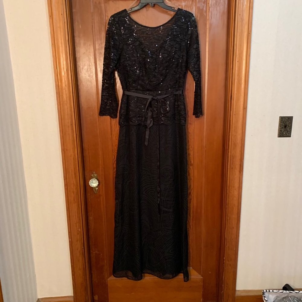 Miss Kim Black Sequin/Lace Peplum Mother of the Bride Dress Size M (2/4)